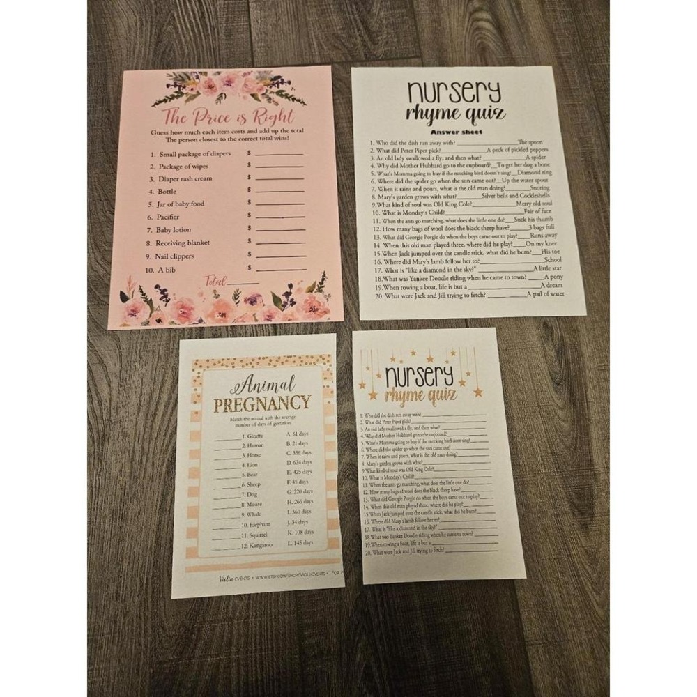 Baby shower game‎ master sheets